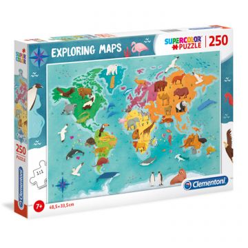 SuperColor Exploring Maps -Animals in the World - 250 pc puzzle